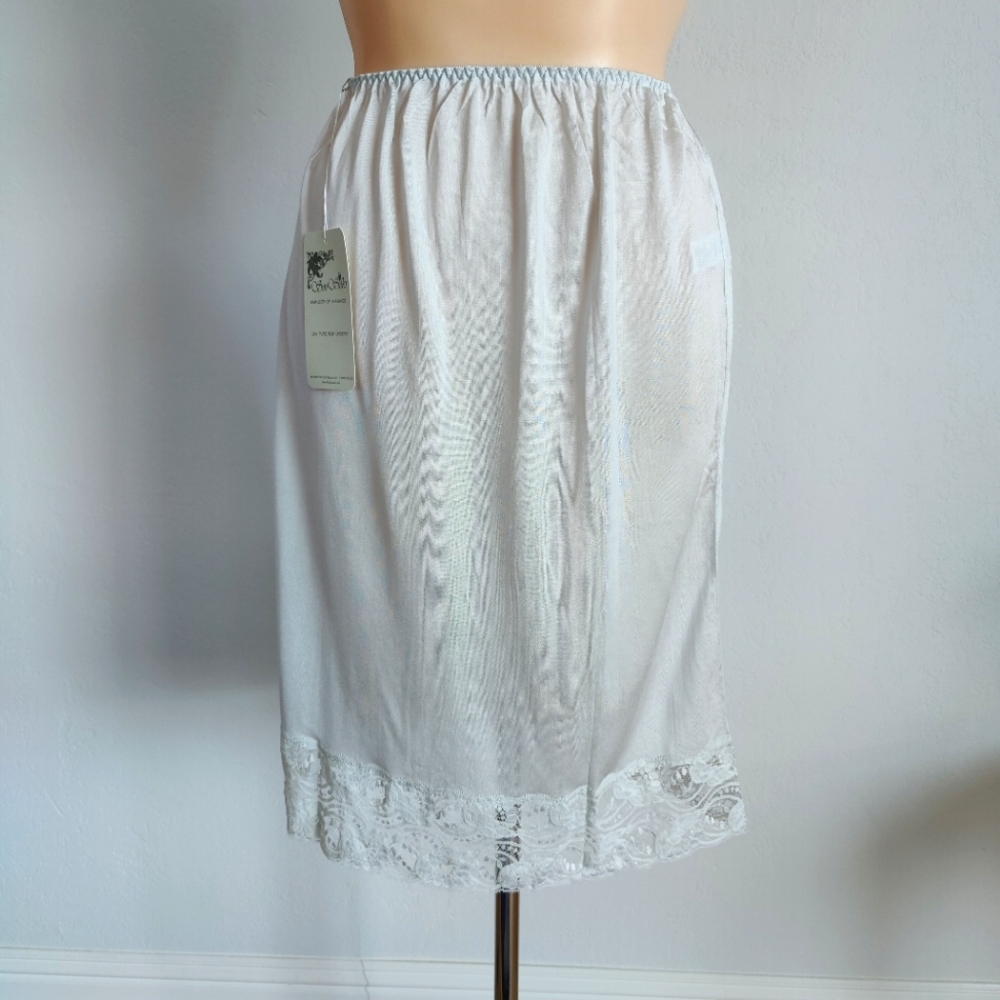 NWT Vintage Silk Slip Skirt | 90s Knit Silk Slip | Knee Length Half Slip- Gray